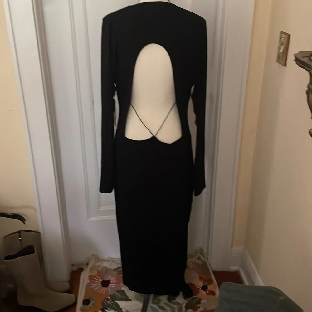 Good American NWT Black Long Sleeve‎ Jersey Lined Long Midi Size 5/2XL
